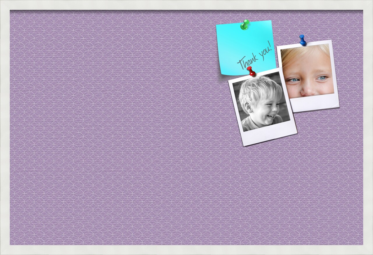 PinPix Custom Bulletin Board Purple Circles Poster Board Has a Fabric Style Canvas Finish, Framed in Satin White Frame, by ArtToFrames (PinPix-493)